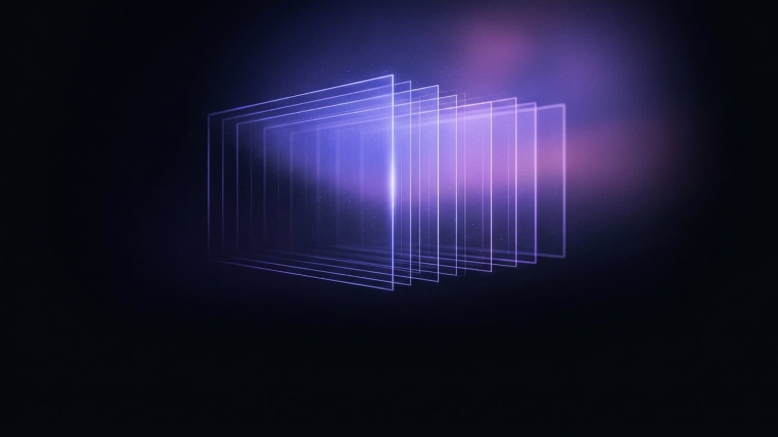 Abstract graphic: luminous planes receding into depth, one gesture smeared across time
